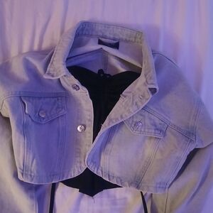 White Fox Boutique Light Blue Cropped Denim Jacket